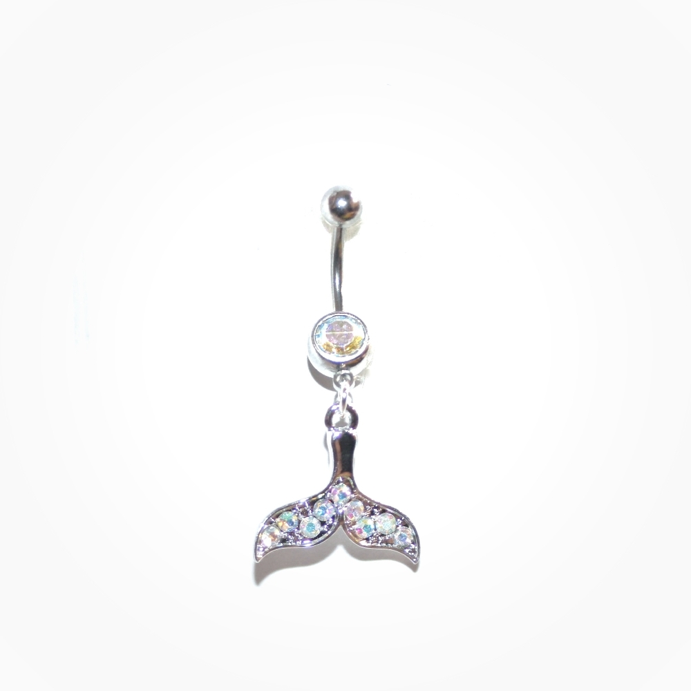 Iridescent whale tail crystal belly ring